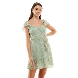 NEW Lily Rose Green Floral Mini Dress Lined Skater Sweetheart Neckline Flowy